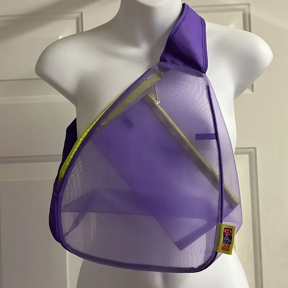 Girlfitti Purple Mesh Velcro Adjustable Body Bag w/ Mesh Wallet & Yellow Zippers